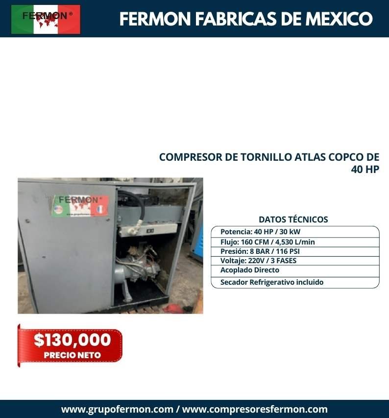 COMPRESOR DE TORNILLO ATLAS COPCO DE 40 HP