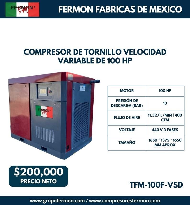COMPRESOR DE TORNILLO VELOCIDAD VARIABLE DE 100 HP