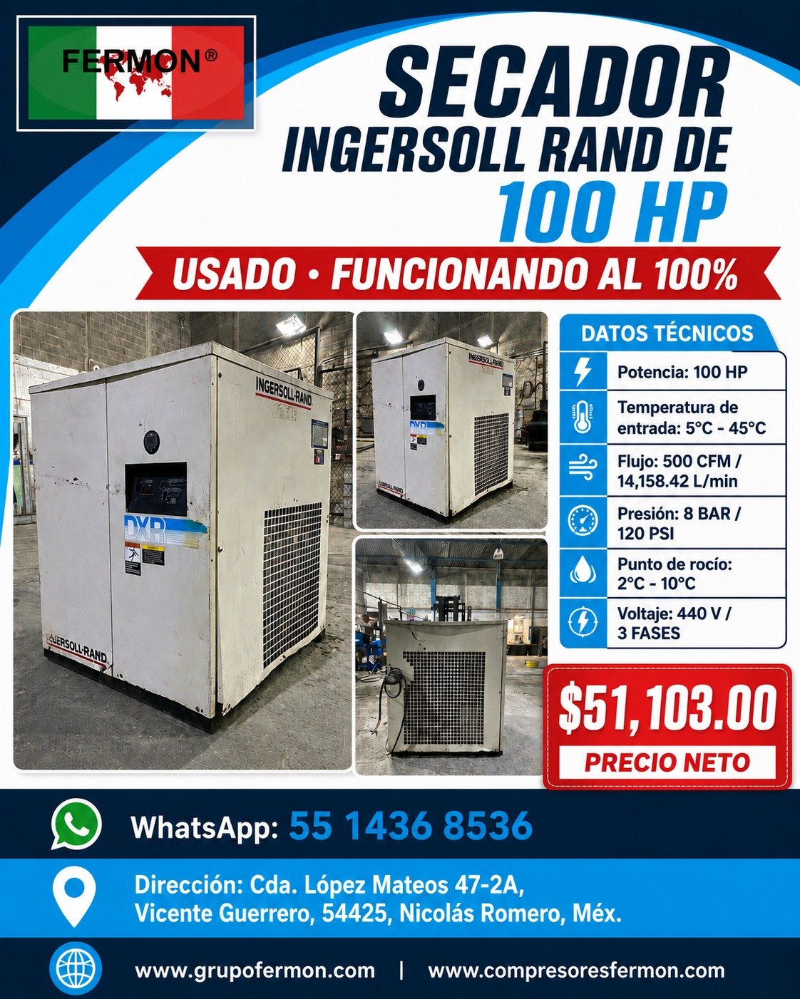 SECADOR INGERSOLL RAND DE 100 HP
