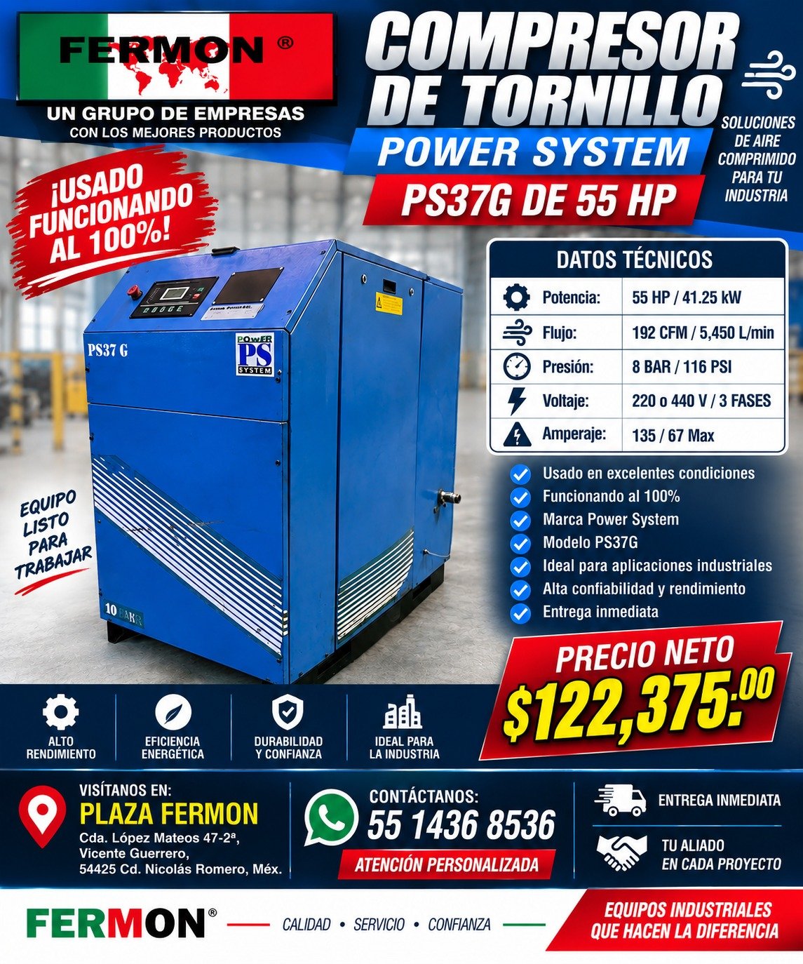 COMPRESOR DE TORNILLO POWER SYSTEM PS37G DE 55 HP