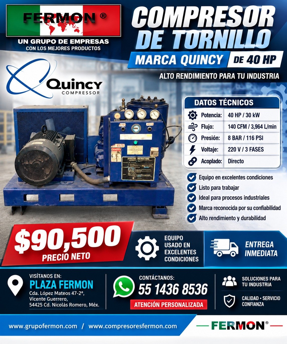 COMPRESOR DE TORNILLO QUINCY DE 40 HP