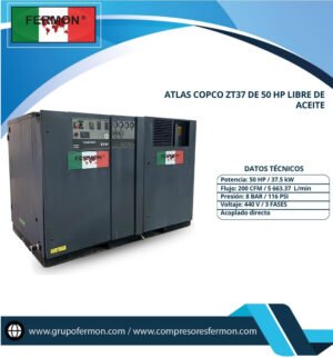 ATLAS COPCO ZT37 DE 50 HP LIBRE DE ACEITE