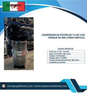 COMPRESOR DE PISTÓN DE 7.5 HP CON TANQUE DE 300 LITROS VER