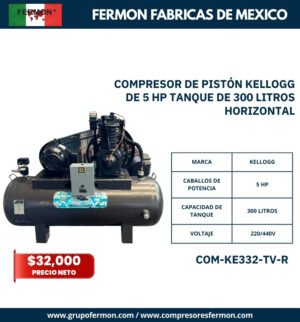 COMPRESOR DE PISTÓN KELLOGG DE 5 HP TANQUE DE 300 LITROS HOR