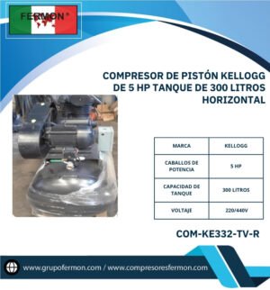 COMPRESOR DE PISTÓN KELLOGG DE 5 HP TANQUE DE 300 LITROS HOR