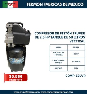 COMPRESOR DE PISTÓN TRUPER DE 2.5 HP TANQUE DE 50 LTS V
