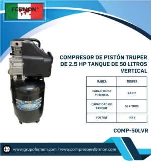 COMPRESOR DE PISTÓN TRUPER DE 2.5 HP TANQUE DE 50 LTS V