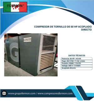 COMPRESOR DE TORNILLO DE 60 HP ACOPLADO DIRECTO