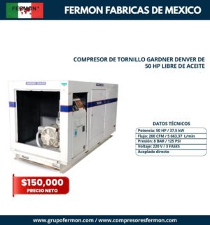 COMPRESOR DE TORNILLO GARDNER DENVER DE 50 HP LIBRE DE ACEITE