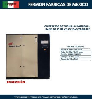 COMPRESOR DE TORNILLO INGERSOLL RAND DE 75 HP VELOCIDAD VARIABLE