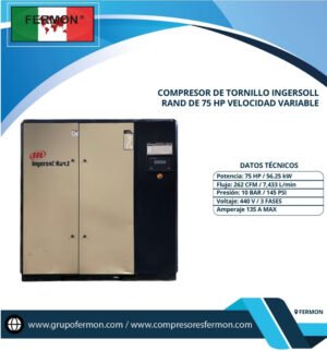 COMPRESOR DE TORNILLO INGERSOLL RAND DE 75 HP VELOCIDAD VARIABLE