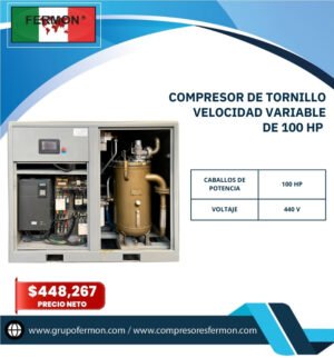 COMPRESOR DE TORNILLO VELOCIDAD VARIABLE DE 100 HP